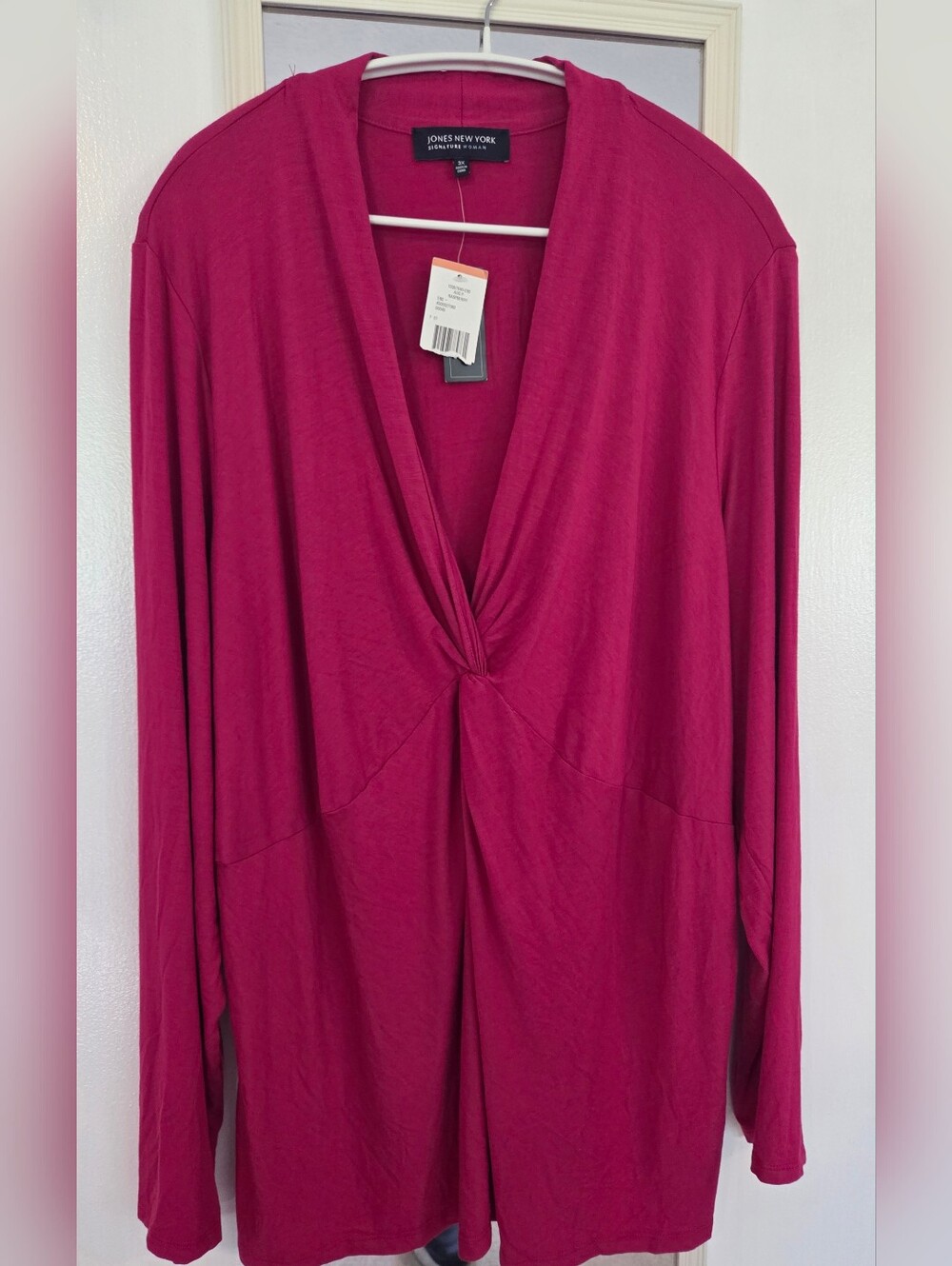 Jones New York Women's Twist Front Long Sleeve Top - Raspberry